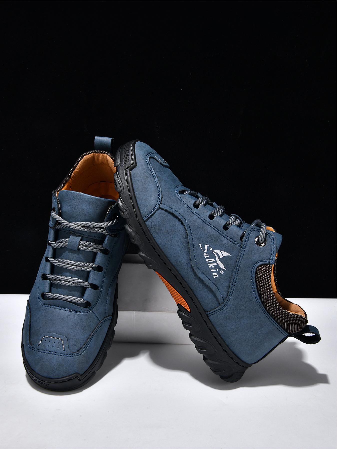 Men's Retro Outdoor Work Shoes, Hand-Stitched Mid-Top Casual Sneakers, Soft Sole Non-Slip Hiking Boots