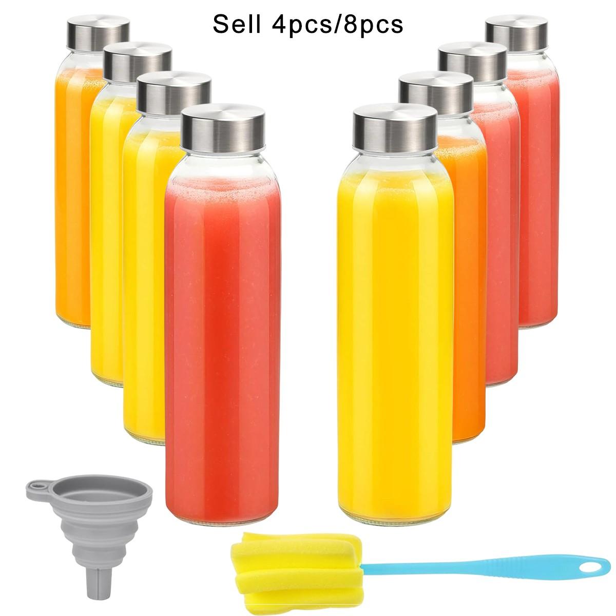 8 Pack Glass Water Bottles with Lids, 18oz Reusable Juice Bottles with Lid, Leak-Proof Juice Container