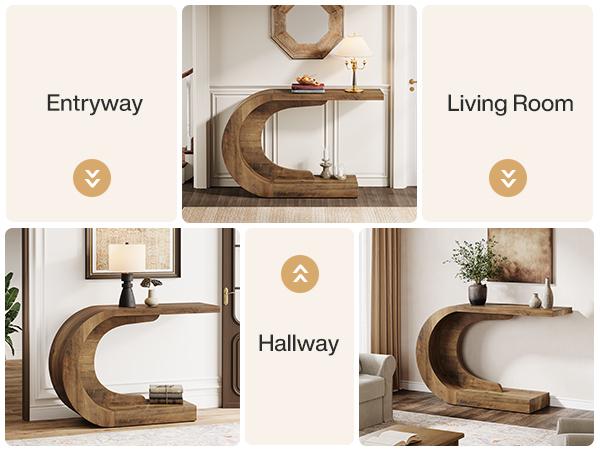 LITTLE TREE 43.3" Mid-Century Modern Console Table for Entryway, Wood C-Shaped Hallway Entry Accent Table for Living Room, Entrance, Foyer, Easy Assembly