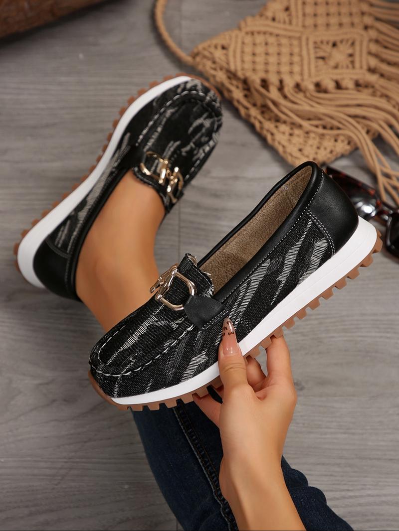 Fashion Chain Decorated Slip on Shoes for Women, Elegant Lightweight Flats, Casual Comfortable Flats Shoes for Daily Wear, All-match Commuter Comfortable Flats for Work & Daily Wear, Walking Shoes, Footwear, Grey Business Style Flats, Round Toe Flats