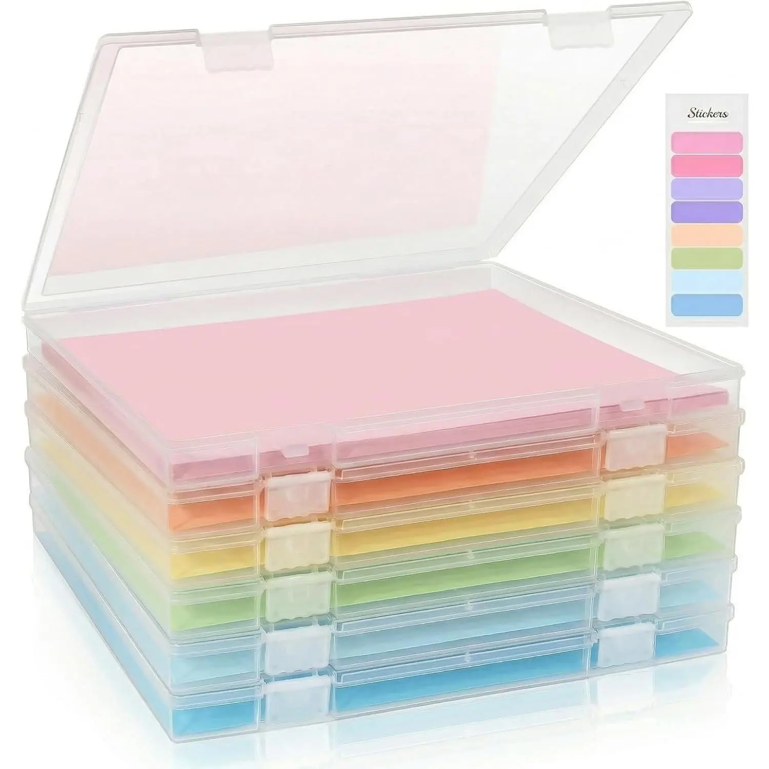 Scrapbook Paper Storage 12x12 Inch, 6 Pack Scrapbook Organizer with Secure Latch, Clear Stackable Plastic Paper Storage Box for File, Photo, Craft, Puzzle, Office Supply, Vinyl Sheet