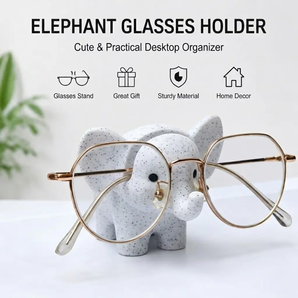 Cute Elephant Eyewear Holder, Spotted Texture Desktop Organizer, Practical Glasses Stand, Fun Desk Decorative Piece, 1 Piece