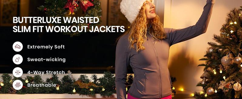 CRZ YOGA Butterluxe Womens Cropped Slim Fit Workout Jackets - Weightless Track Athletic Full Zip Jacket with Thumb Holes