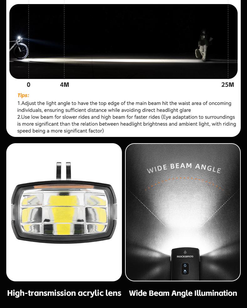 ROCKBROS 3000 Lumens USB-C Bike Light with 10000mAh Battery