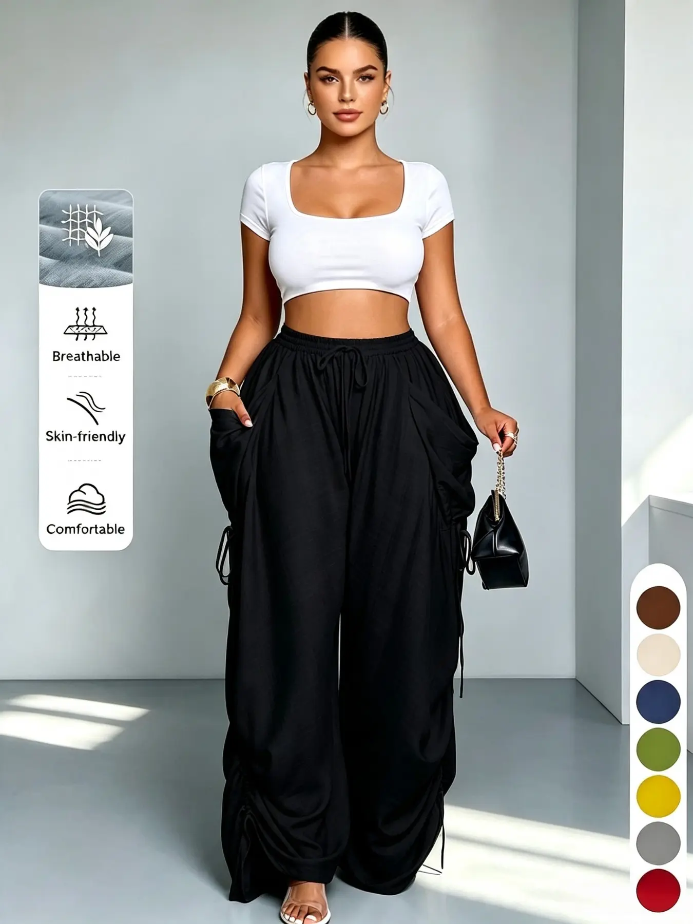High-Waisted Drawstring Linen Breathable Carrot-Leg Trousers for Women, Loose-Fit Spring & Fall Fashion, Comfortable Outdoor Wear