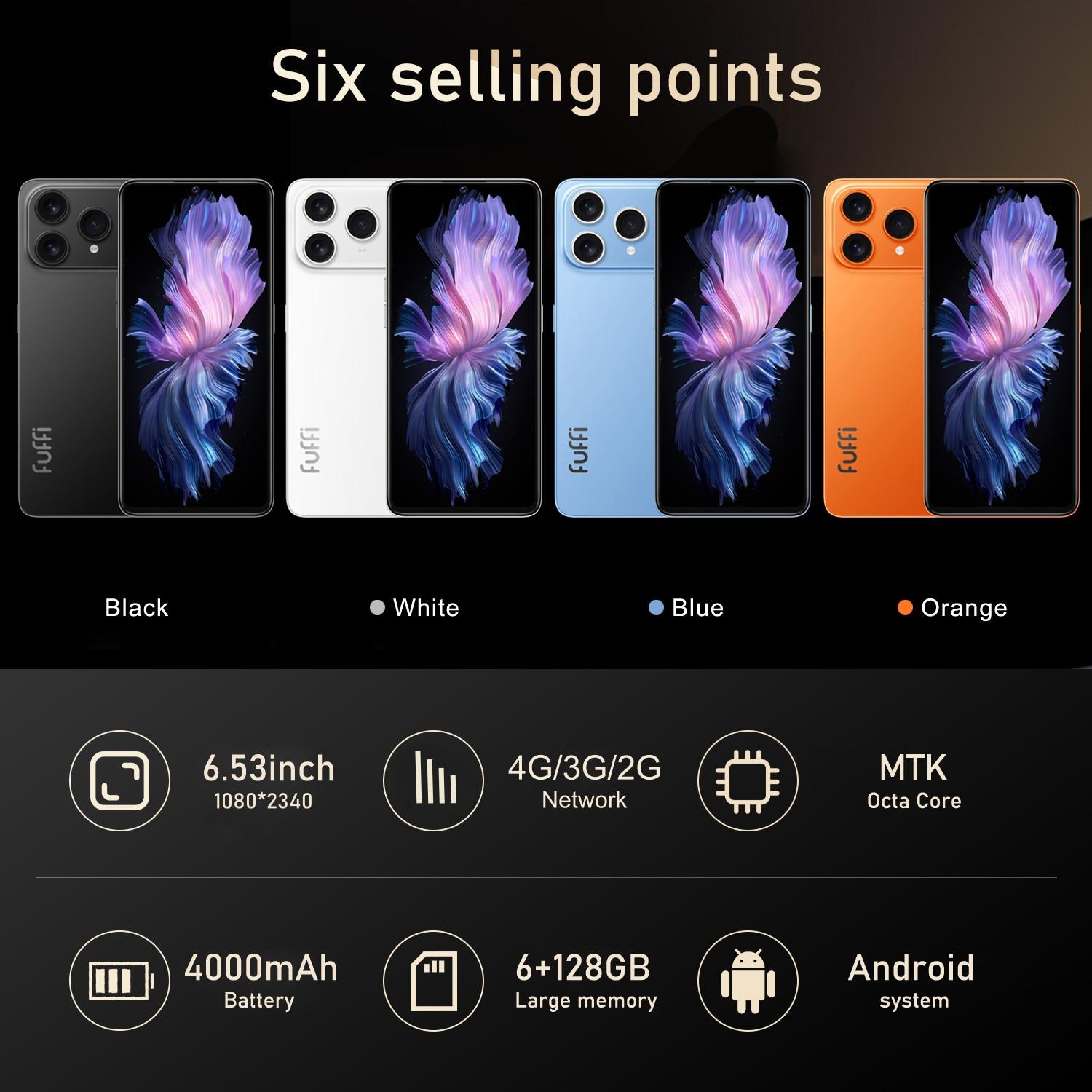 Fuffi M17 Pro Smart Phone, 6.53-Inch HD Screen, 6gb RAM, 128GB ROM, Dual Sim, 4000mah Battery, Octa-Core Processor, Android System, Android Smartphone, Android Mobile Phones