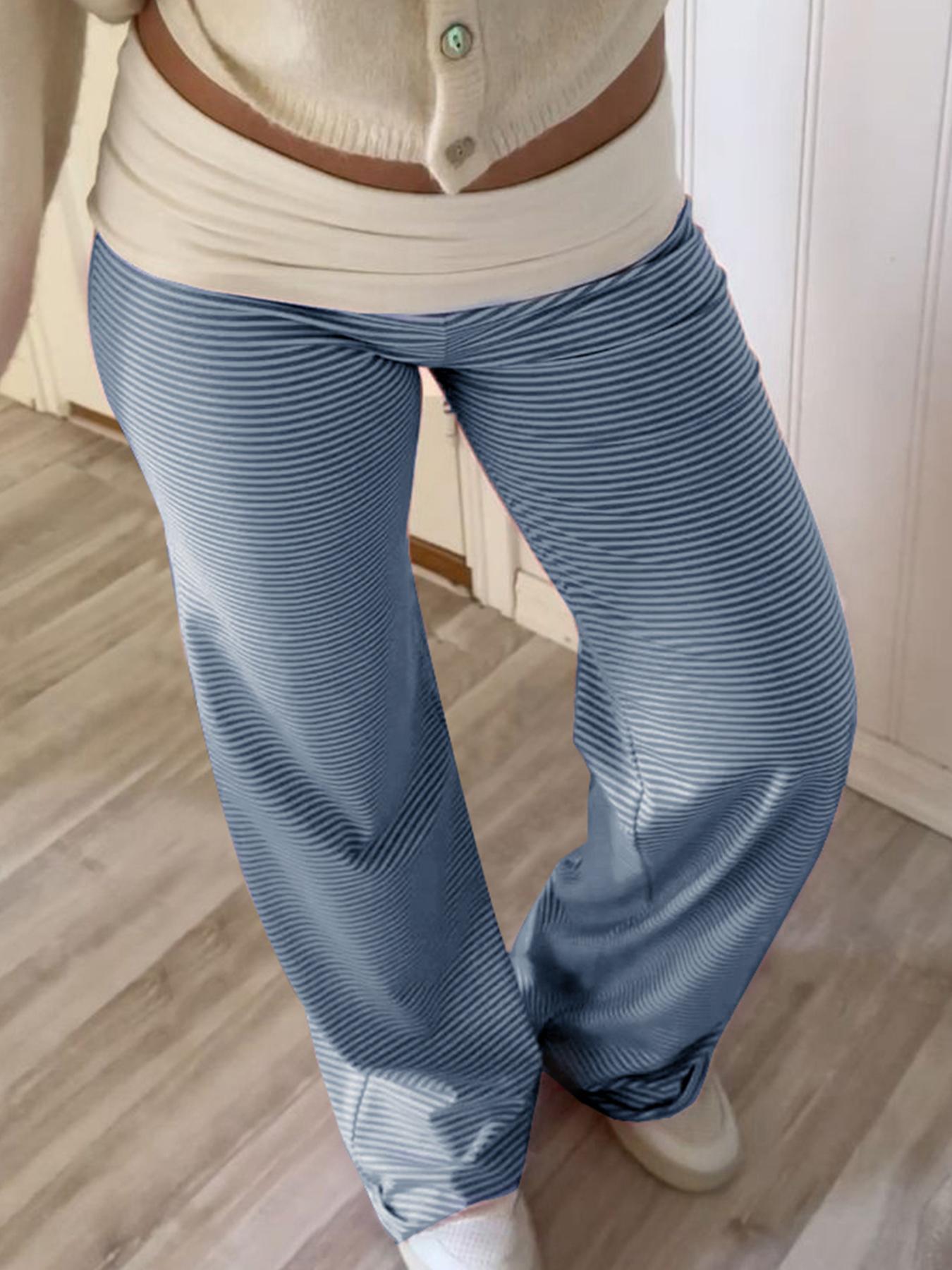 Women's Colorblock Striped Casual Fashion Pants, Casual Chic Trousers, Fitted Straight Leg Long Trousers for Spring & Fall, Comfortable Moderate Fabric Style