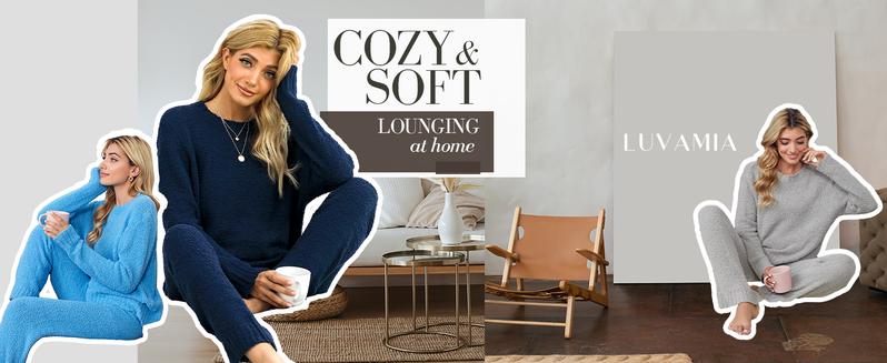 luvamia Pajama Set Fuzzy Fleece Knitted Long Sleeve Women's Casual Pj Loungewear Nightwear Homewear Comfort Pastel Cute Pajamas Softest Satin Pajamas valentine pajama set Magenta