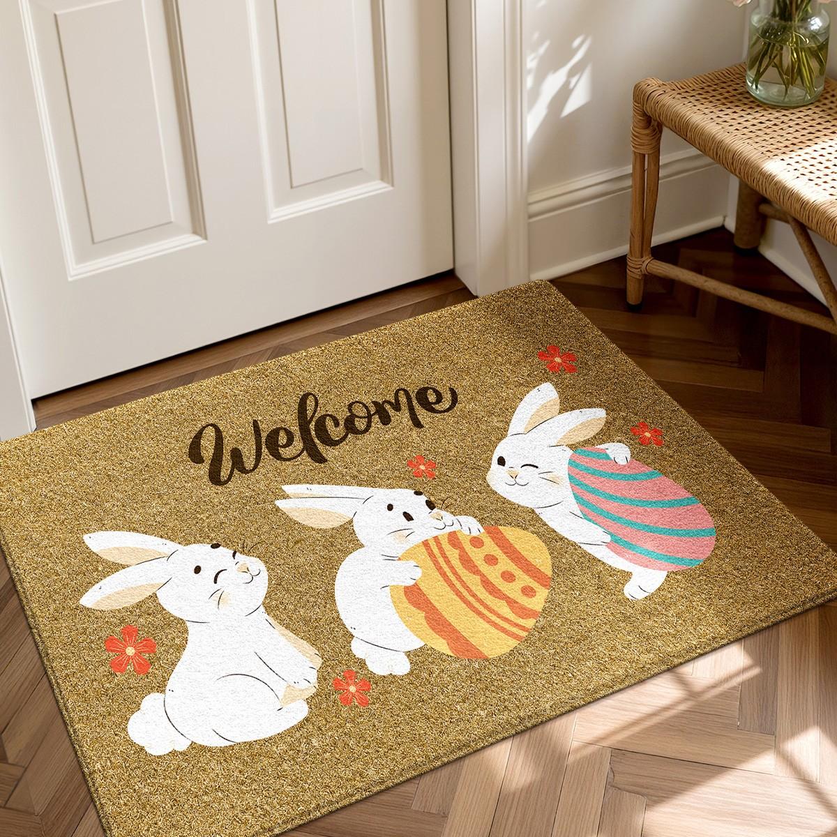 Easter Bunny Easter Egg Welcome Rug, Non-Slip Backing, Suitable for Bathroom Kitchen Indoor Outdoor Use