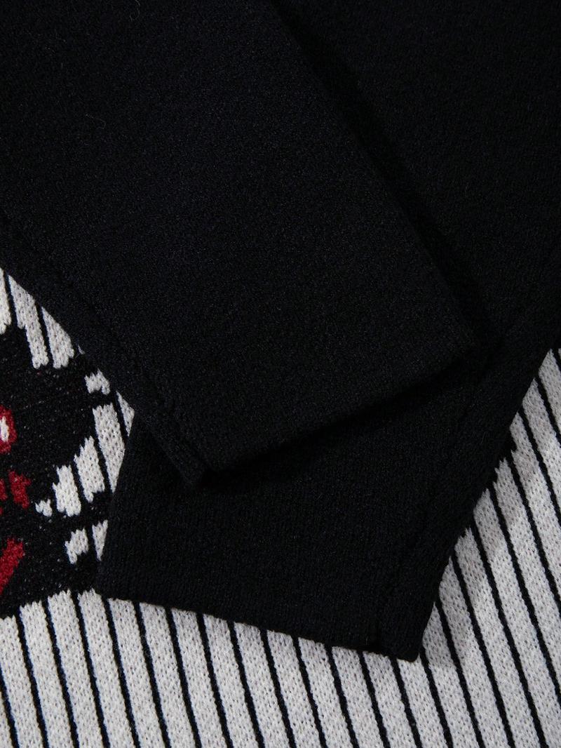 Men's Spring Autumn Winter New Fashion Colorblock Striped Gothic Style Mock Neck Pullover Sweater, Loose Fit Knit Two-Piece Top