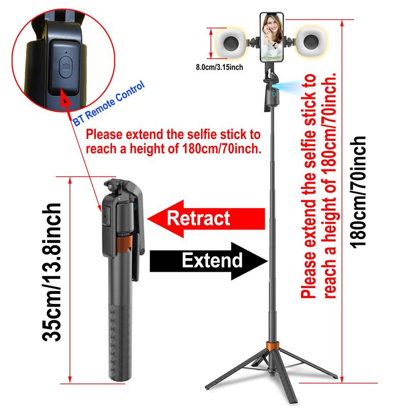 360° Rotatable Selfie Stick Tripod, Rechargeable Smart Face Tracking Tripod with 2 Fill Lights, Auto Face Tracking Phone Holder for Vlog, Live Streaming, Remote Tripod