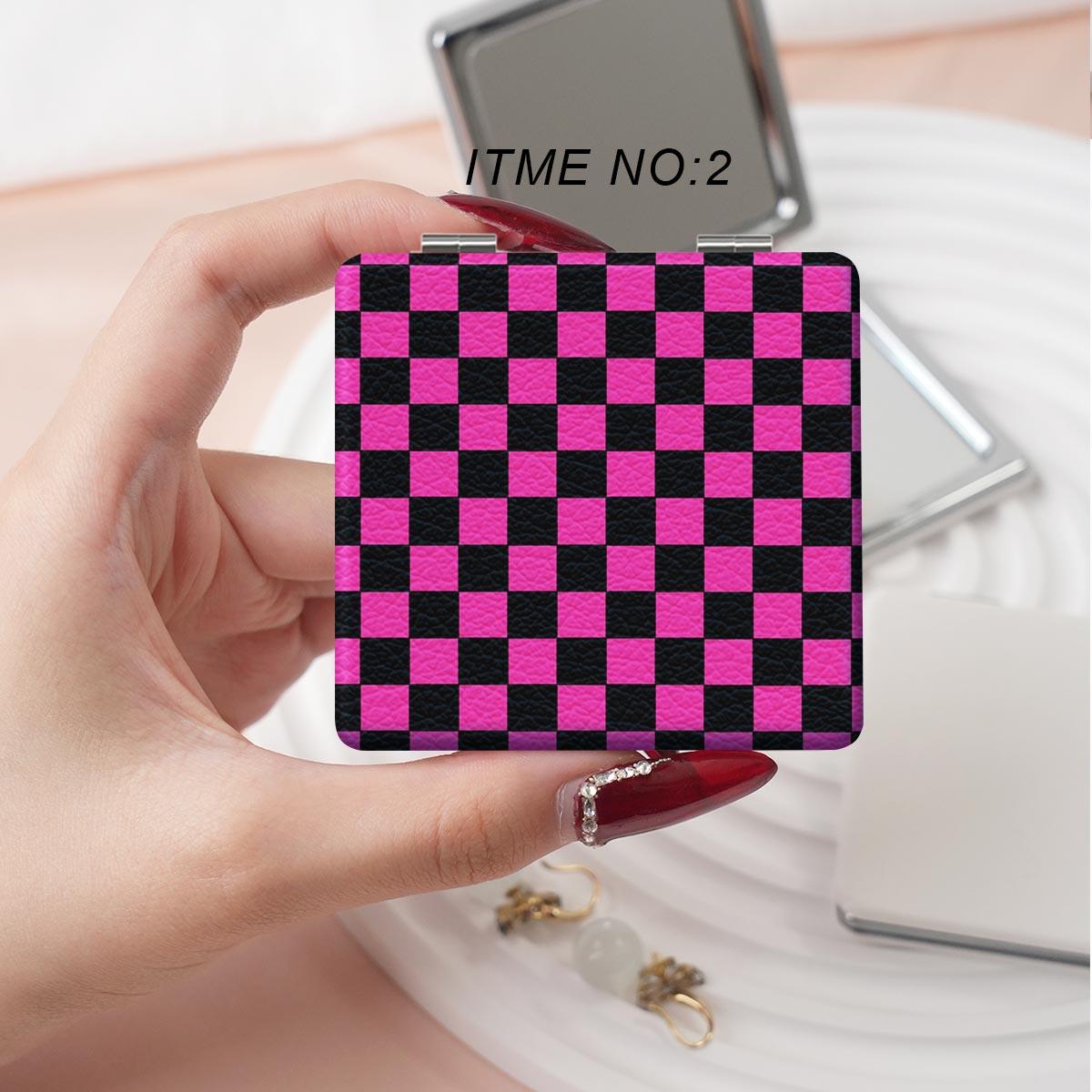 Colorful Plaid Pattern Makeup Mirror, 1 Count Portable Foldable Square Mirror, Mini Handheld Makeup Mirror for Women & Men