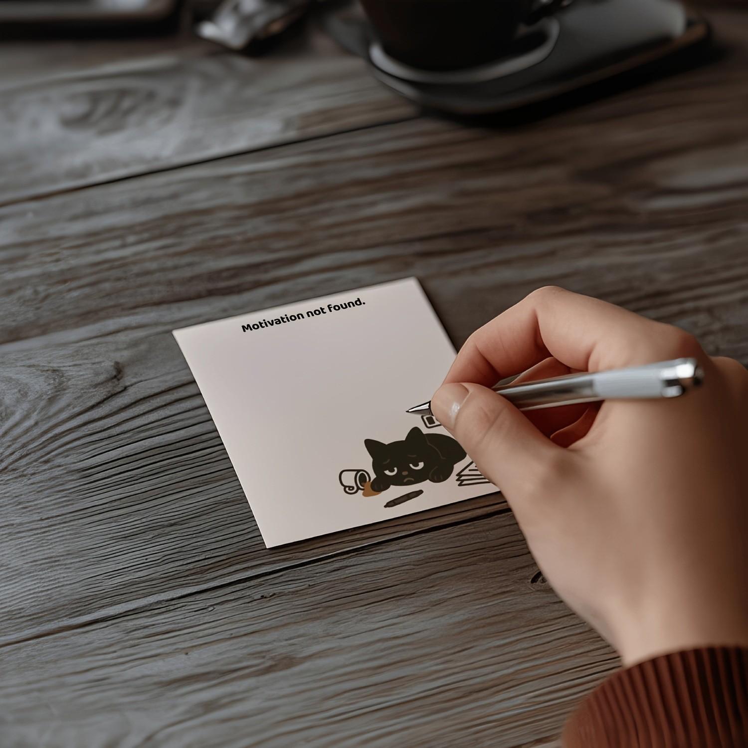 Black Cat Sticky Notes 4-Pack Set, Cute Self-Adhesive Memo Pads with Four Designs, Perfect for Office, School, Journaling, Great Stationery Gift