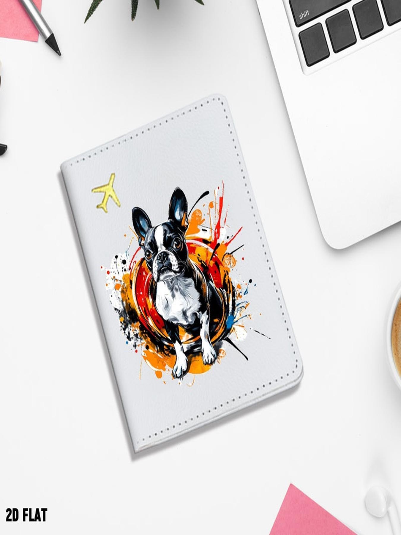 Artistic Graffiti Style Boston Terrier Print Passport Cover, One Size with Multiple Specifications Available, Modern Graphic Design Travel Accessory, Perfect for Storing Passports & Travel Documents During Trips
