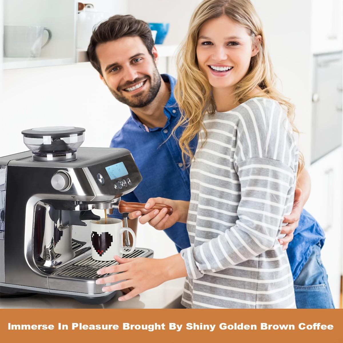 58mm Espresso Bottomless Portafilter Tool - 3 Ears Bottomless Portafilter with Solid Wood Handle, Stainless Steel Naked Portafilter Along with Filter Basket + Storage Box, Compatible with Barsetto BAE01, BAE02, Calphalon Temp IQ