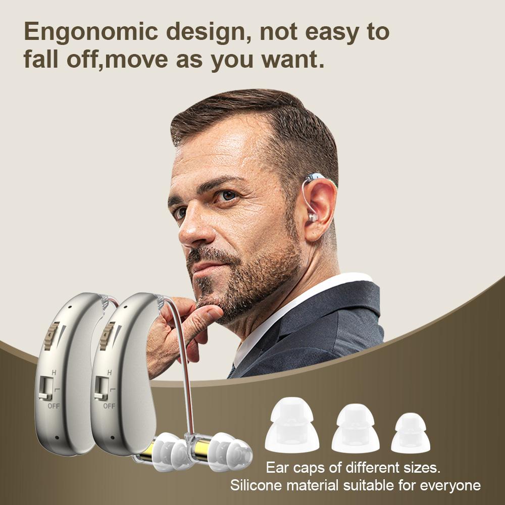 2Pcs Rechargeable Hearing Aids with Noise Reduction, In-Ear Amplifier Earphones for Adults, Khaki Color, Indoor Outdoor Use