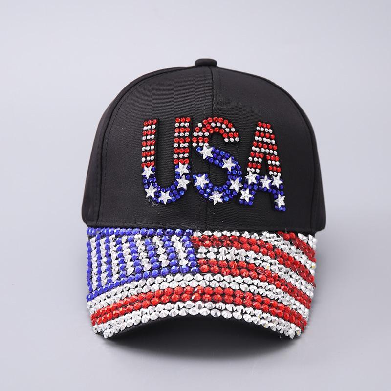 American Flag Rhinestone Curved Brim Baseball Cap - Street Style Cap for Clothes Accessories Fashion Enthusiasts, Casual Hat, Christmas, Funky, Anniversary, Engagement, Glitter, Glamorous