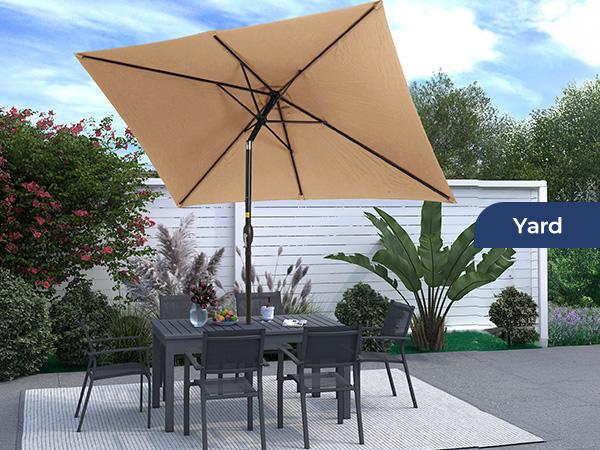 RoyalCraft 6.5 x 10FT Large Patio Umbrella, Outdoor Rectangle Umbrella with Aluminum Pole, Outdoor Table Market Umbrella with Crank, 6 Steel Ribs, Polyester Canopy for Patio Garden, Pool, Lawn, Backyard