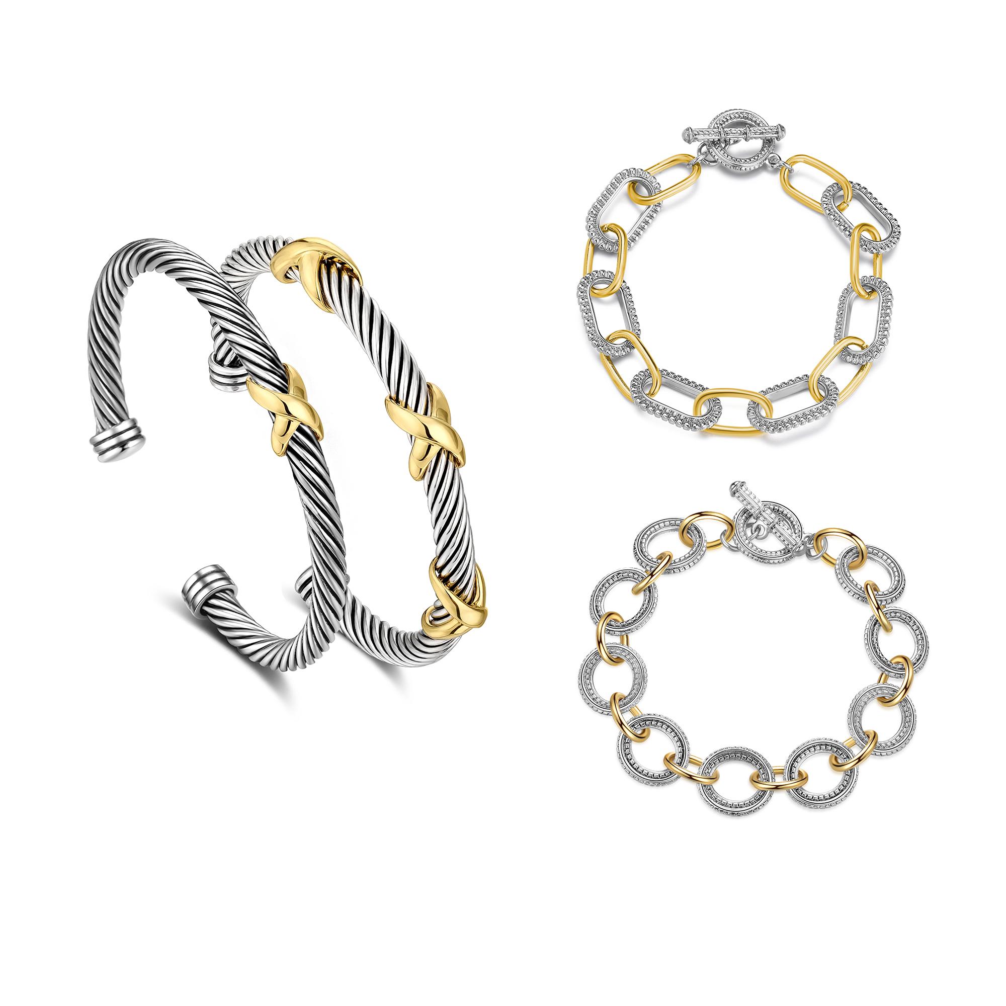 Mytys Two Tone Twisted Cable Bracelet for Women Fashion Wire Cuff Dupes Bracelet Open Adjustable Bangle Jewelry Gifts for Her