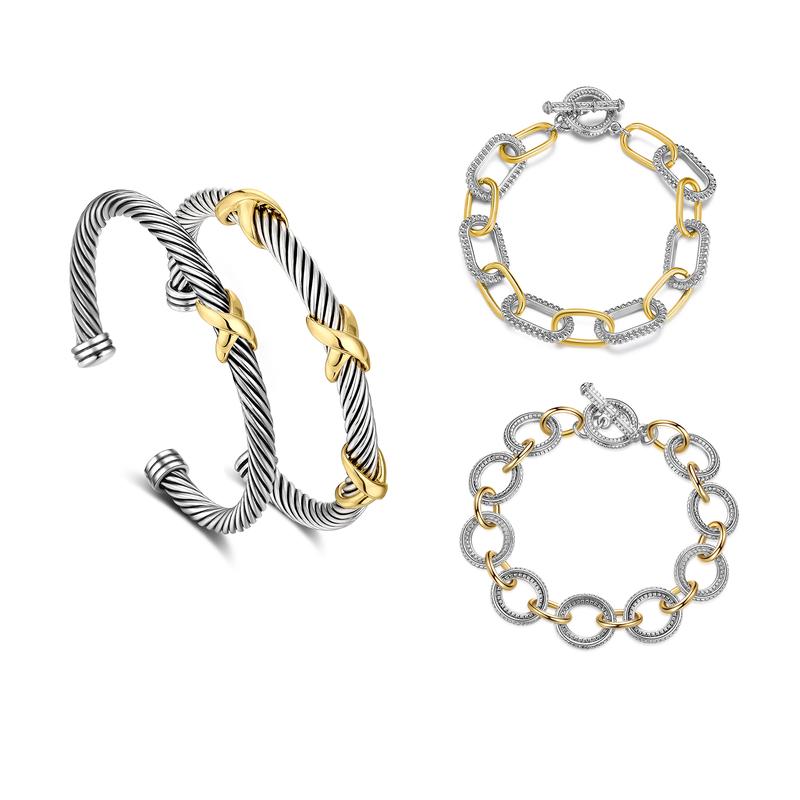 Mytys Two Tone Twisted Cable Bracelet for Women Fashion Wire Cuff Dupes Bracelet Open Adjustable Bangle Jewelry Gifts for Her