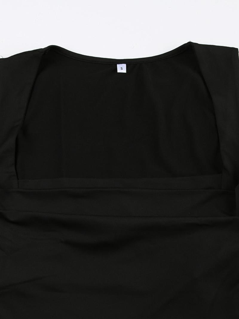 Women's Plain Ruched Square Neck Crop Tank Top, Casual Sleeveless Cropped Top for Fall, Minimalist Basic Short Tops, Ladies Clothes for Daily Wear, Summer Top