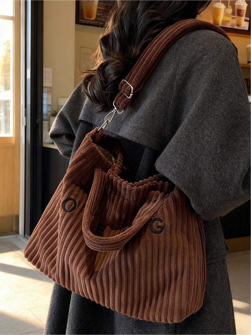 Relaxed fit, large capacity corduroy handbag, Crossbody Purses, casual crossbody bag, commuter shoulder bag, Hobo shoulder bag, tote bag. Suitable for commuting, shopping, leisure outings, work, etc.