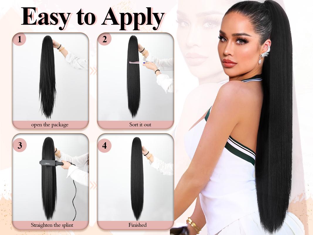 [Iridescent] 30 Inch Long Straight Claw Ponytail Extension Claw Clip in Ponytails Hair Natural Soft Synthetic Pony Tail Hairpieces for Daily Use