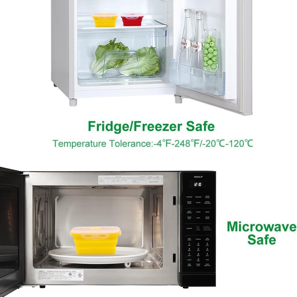 Set of 4 Collapsible Foldable Silicone Food Storage Container, Leftover Meal Box With Airtight Plastic Lids For Kitchen, Bento Lunch Boxes-Microwave, Dishwasher and Freezer Safe