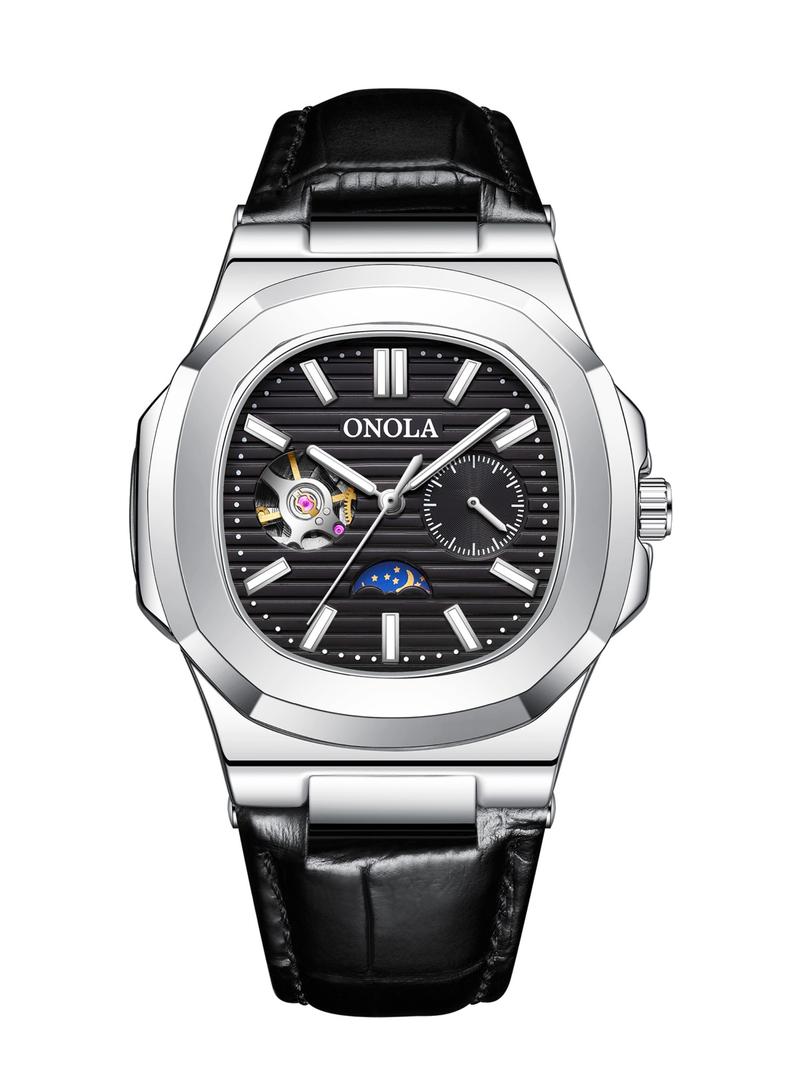 Onola Men's Fashion Business Mechanical Watch, Hollow Out Tourbillon Design, Automatic Wind-Up, 3atm Water Resistant, Fashionable Waterproof Watch, Perfect Christmas Gift