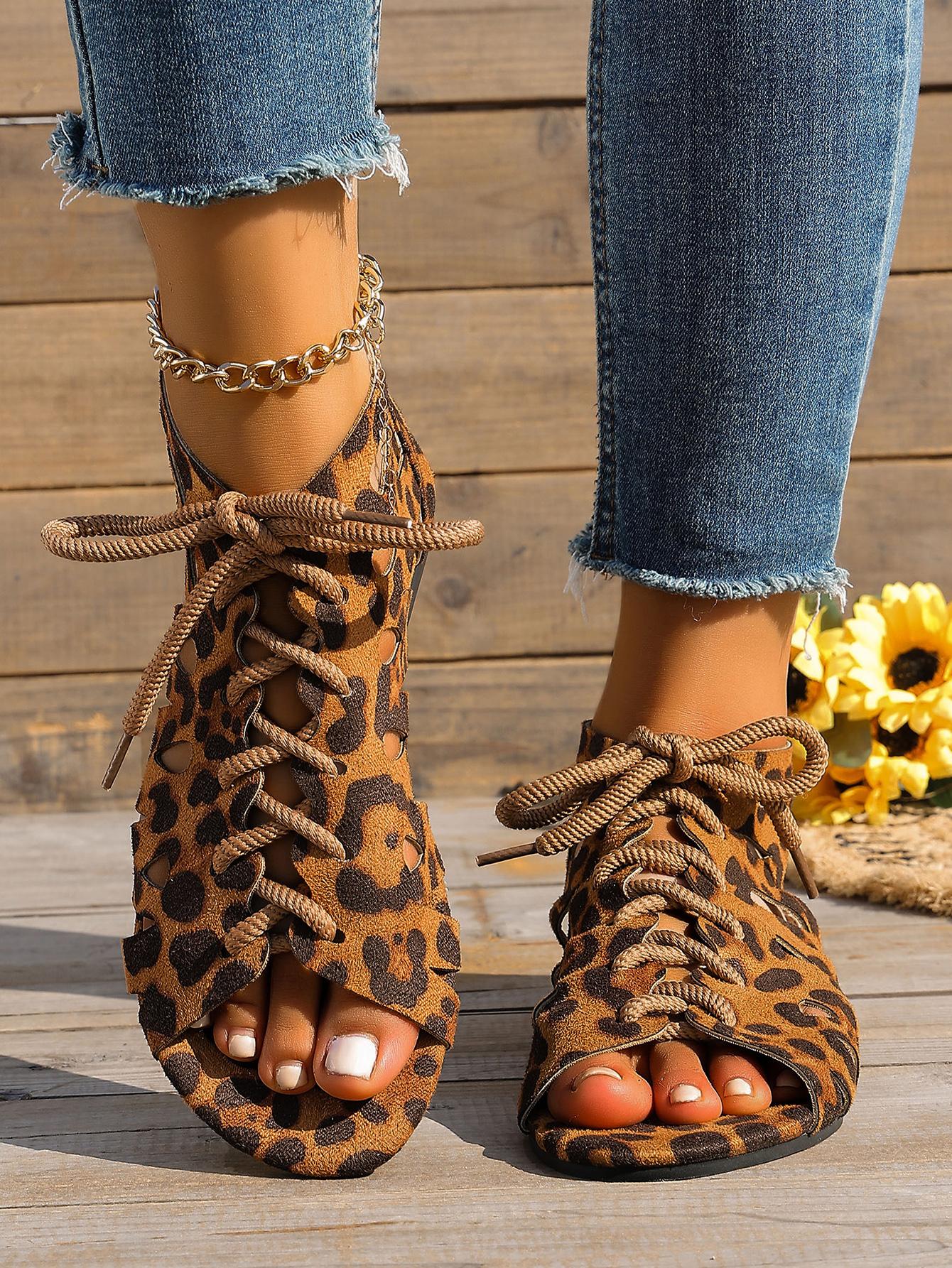 Cutout Lace-Up Gladiator Sandals for Women, Summer Open Toe Flat Sandals, Vintage Boho Versatile Beach Shoes