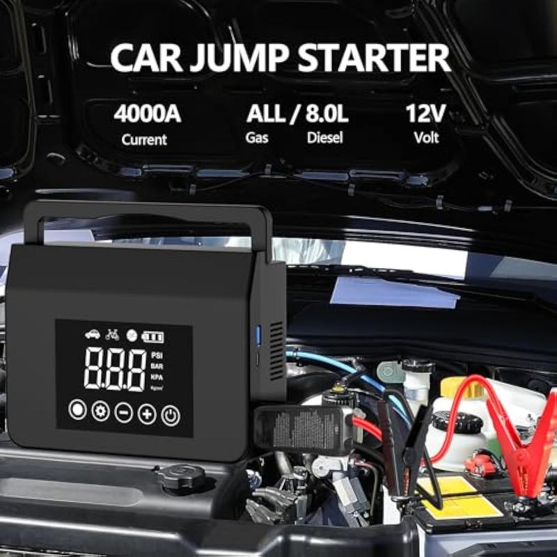 【PASLDA】Christmas Gift：Portable Car Jump Starter with Air Compressor, Capapro 150PSI 4000A Fast Battery Jump Starter Charger with Digital Tire Inflator, Pack with Type-C Quick Charge powerbank batteryjumper TikTokShopBlackFriday  Automotive Vehicle