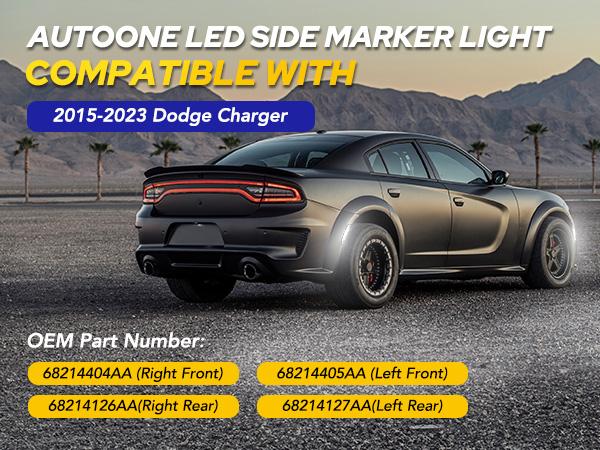 AUTOONE LED Side Marker Lights White for Dodge Charger 2015-2023, Smoked Lens Front & Rear Bumper Lights, High Brightness, IP67 Waterproof, Easy Install, OEM Compatible, 4PCS