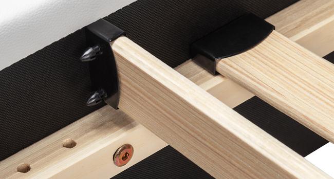 Allewie Queen Size Platform Bed Frame with Iron Piece Decor, Faux Leather Upholstered Bed with Curved Adjustable Headboard, Wooden Slats Support, No Box Spring Needed, Modern Style, White