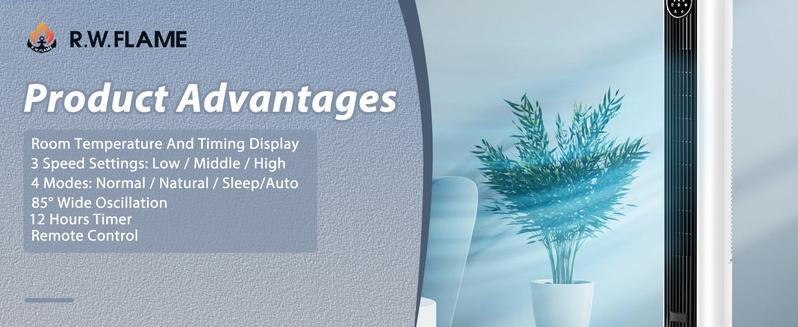 R.W.FLAME Tower Fan for Bedroom 12H Timer, 37”Standing Fans with Remote, Bladeless Fan with 4 Modes & 3 Speeds