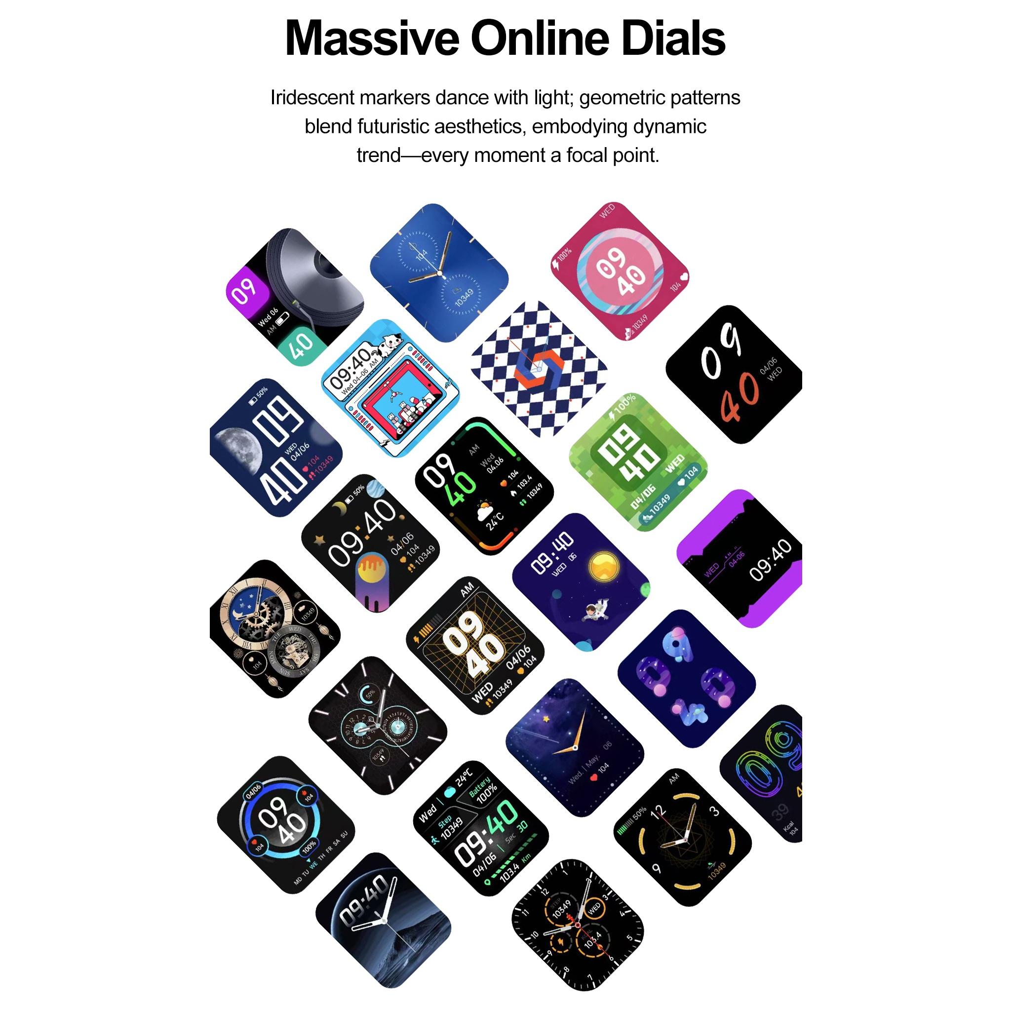 Universal smart sports watch, 1.83 inches HD touch screen, wireless calling, compatible with Android/iPhone, over 100 sports modes, pedometer, blood pressure and heart rate sports tracker, stainless steel and silicone dual strap, waterproof.