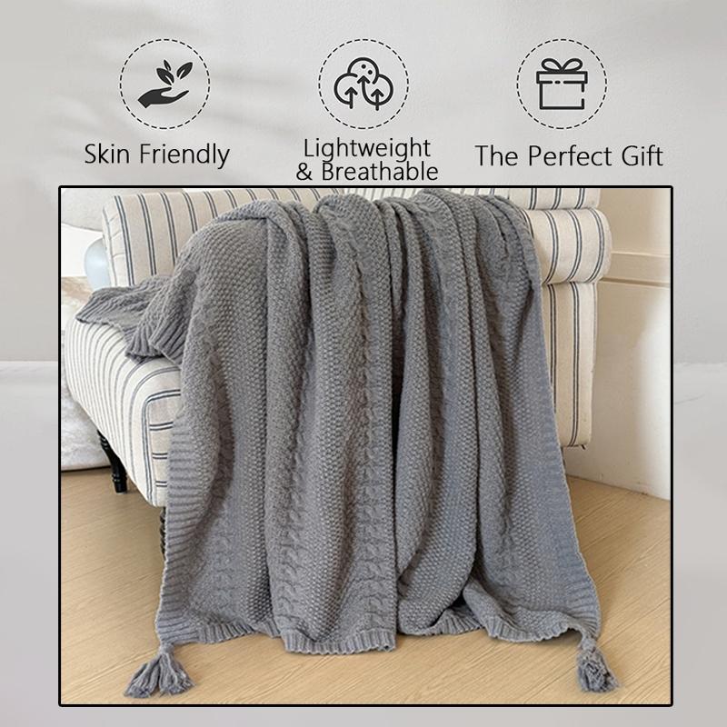 Soft Knitted Throw Blanket with Tassels – Cozy Decorative Blanket for Couch, Sofa & Bed