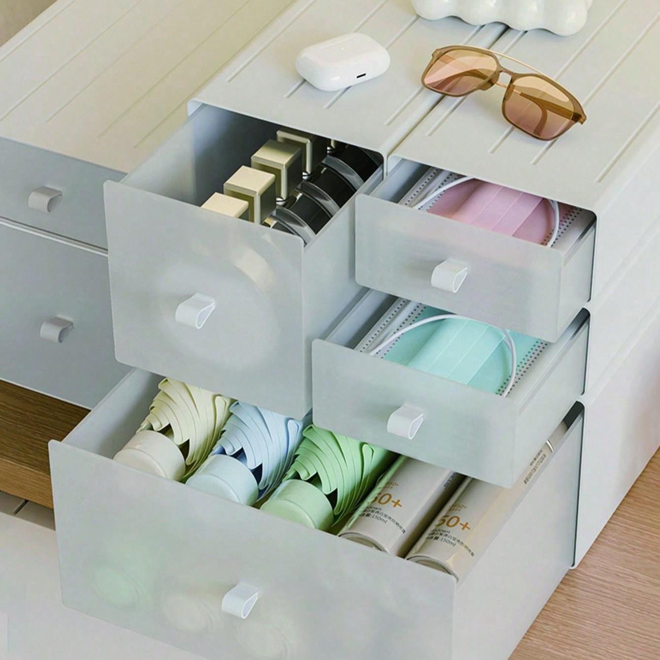 Desktop Drawer Storage Box, Desk Organizer for Office, Dorm, Bedroom, Living Room, Stackable Storage Cabinet, Cosmetics Holder