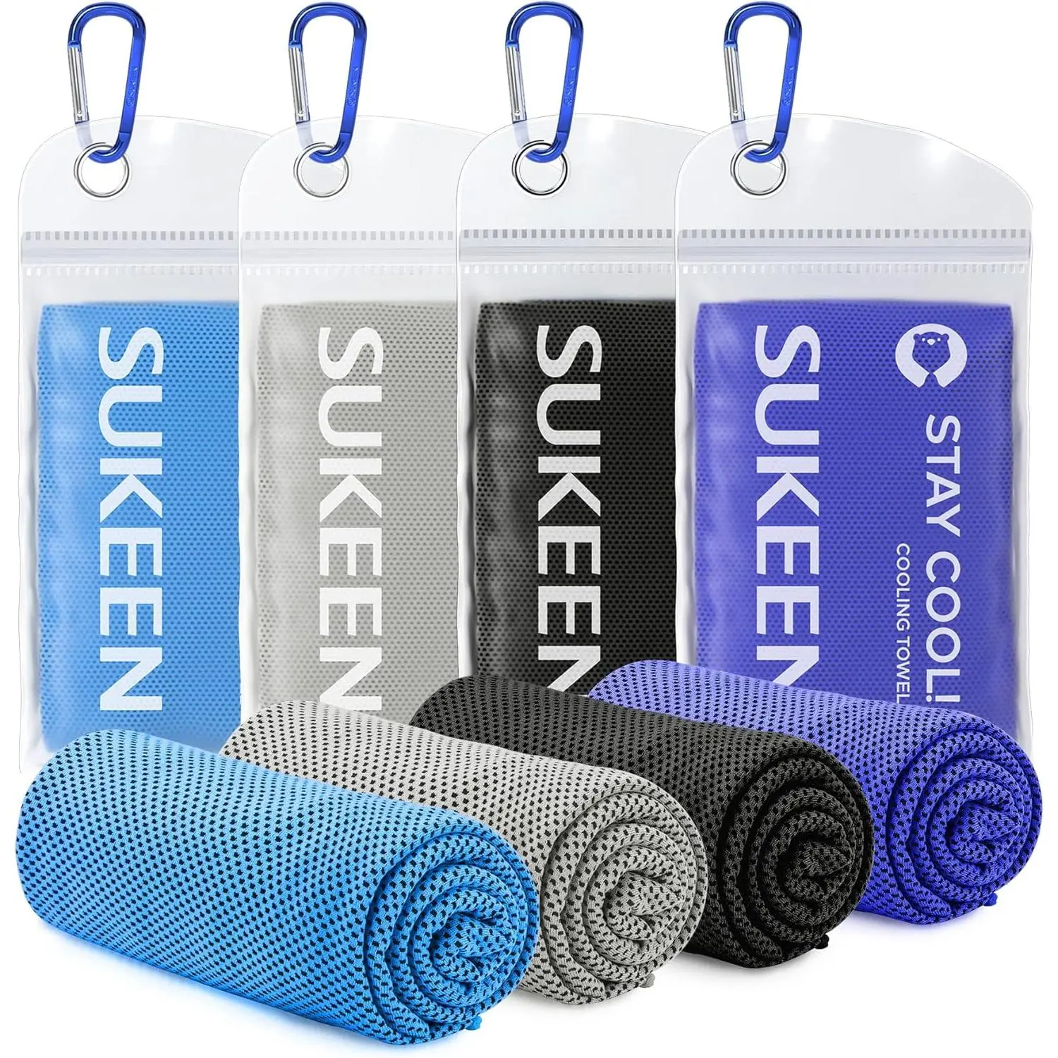 Sports Sukeen 4 Pack Cooling Towels (40"x 12"), Cooling Neck Wraps, Soft Ice Towel |   Lightweight,Absorb moisture,Long Last,Mesh Breathable for Sports,Outdoors,Yoga,Tennis,Golf,Running,Gym,Camping,Campus,Travel