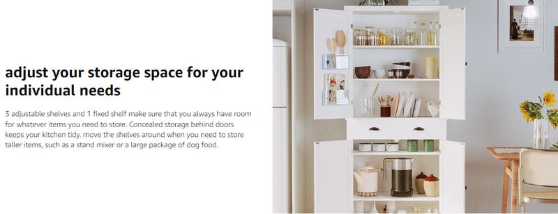 IRONCK Kitchen Pantry Storage Cabinet 72.6" H, with Barn Doors, Drawer, 4 Adjustable Shelves, Freestanding Cupboard for Dining Room Living Room, Laundry