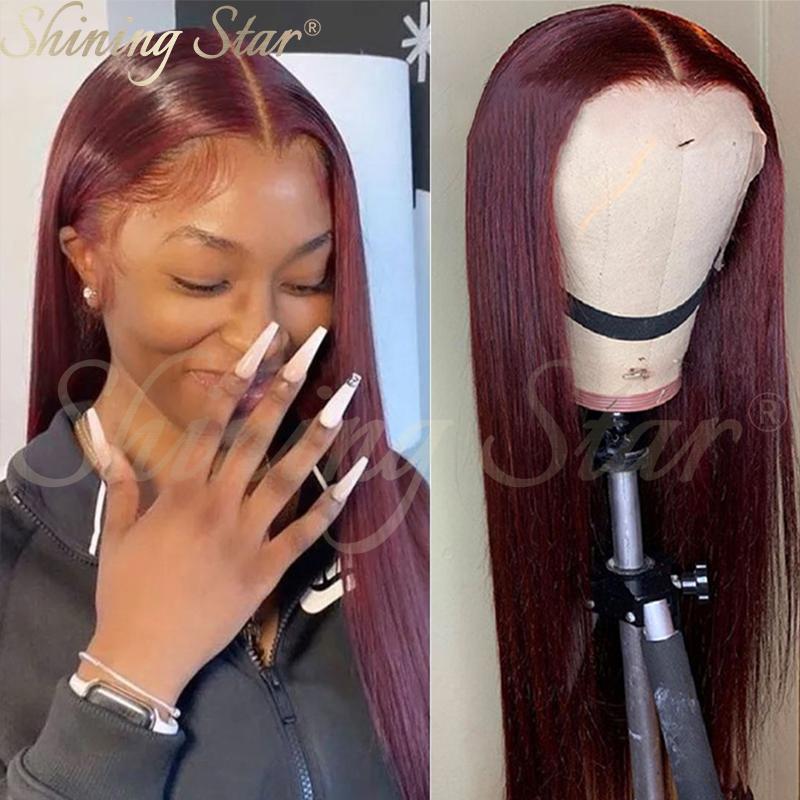 Peruvian Straight Hair Burgundy Lace Front Wig Human Hair Wigs for Women 99J Red Blonde Colored Wigs 180% Density 13*4 Human Hair Deep Part Wig on Sale