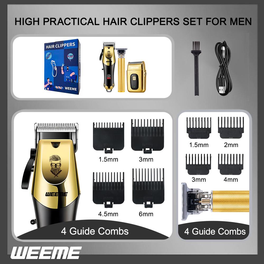 Weeme 3pcs Men's Electric Hair Clipper Set, Hair Cutting Kit, Home Use Grooming Kit, Car Mounted Trimmer, Gift for Family & Friends, Barber Hair Clippers