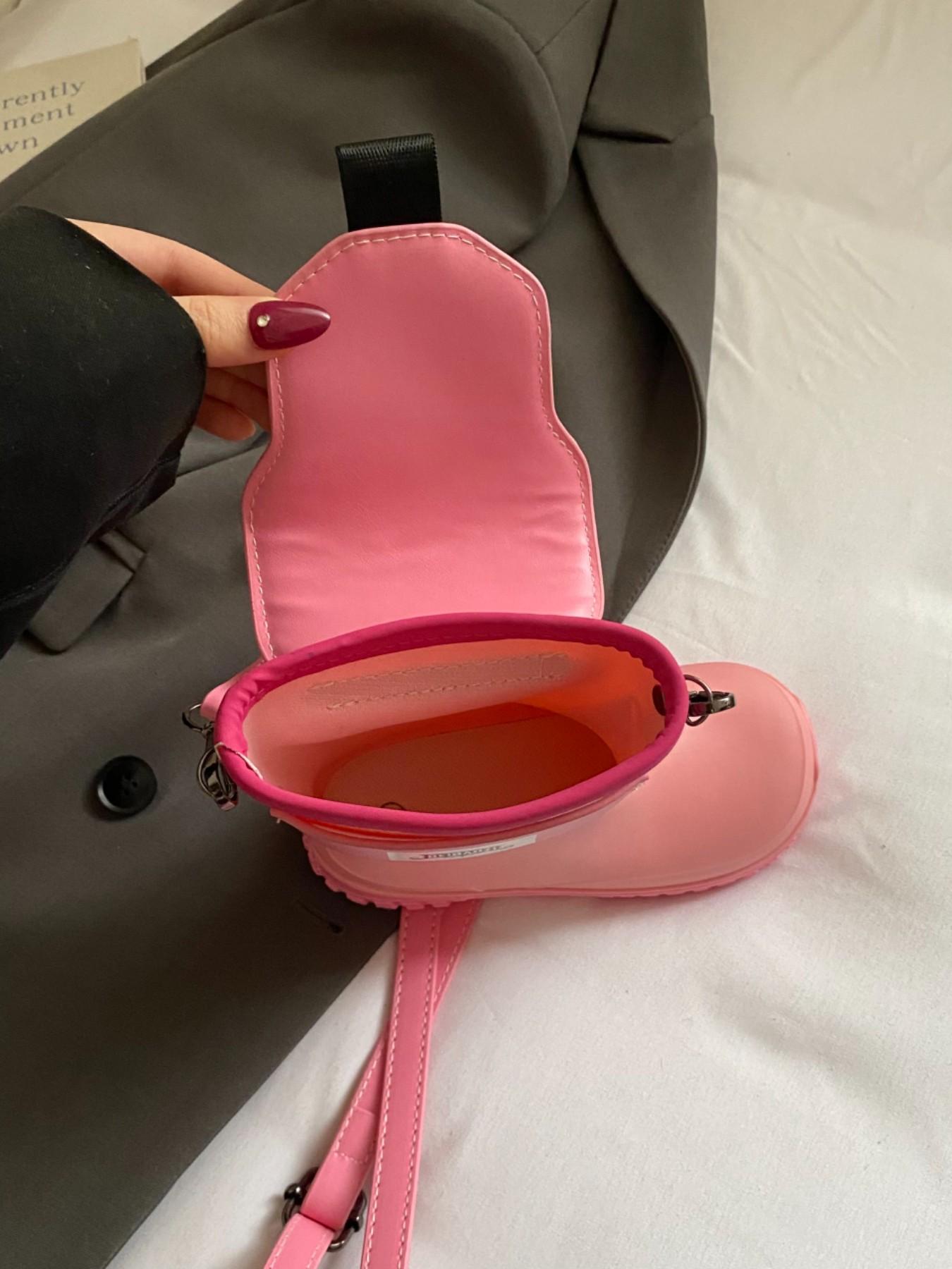 Unique Street Style Rain Boot Design, Playful Twist, Colorblock Pattern, Adjustable Shoulder Strap, Suitable for Sweet Girls & Cool Guys, High-End Look