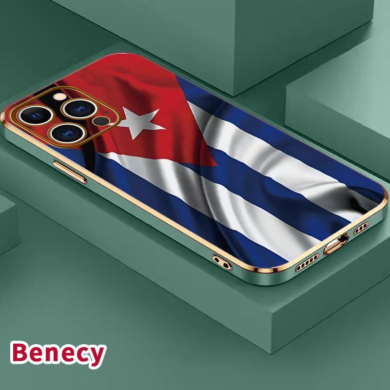 Cuba's Fluttering Flag Pattern  Electroplated TPU Phone Case for iPhone 17 15 Pro Max 16 14 Air Plus 13 12 11 Classic Straight Design Ultra Thin Soft Smartphone Cover, Handheld, Cellphone, Protection