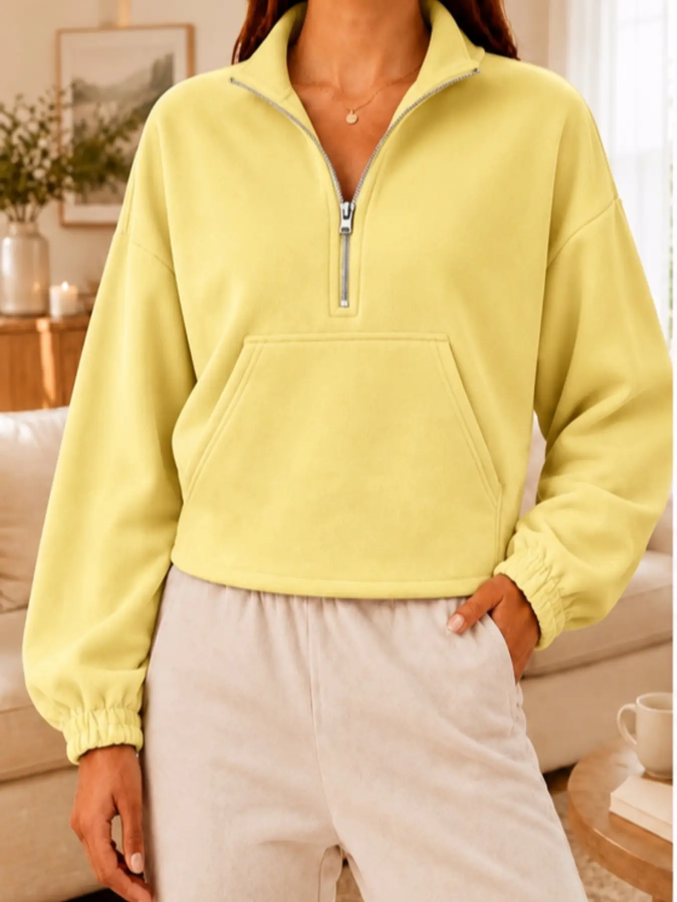 2026 Viral Women Quarter Zip Cropped Sweatshirt, Casual Everyday Wear, Outdoor Street Style, Trendy and Comfortable