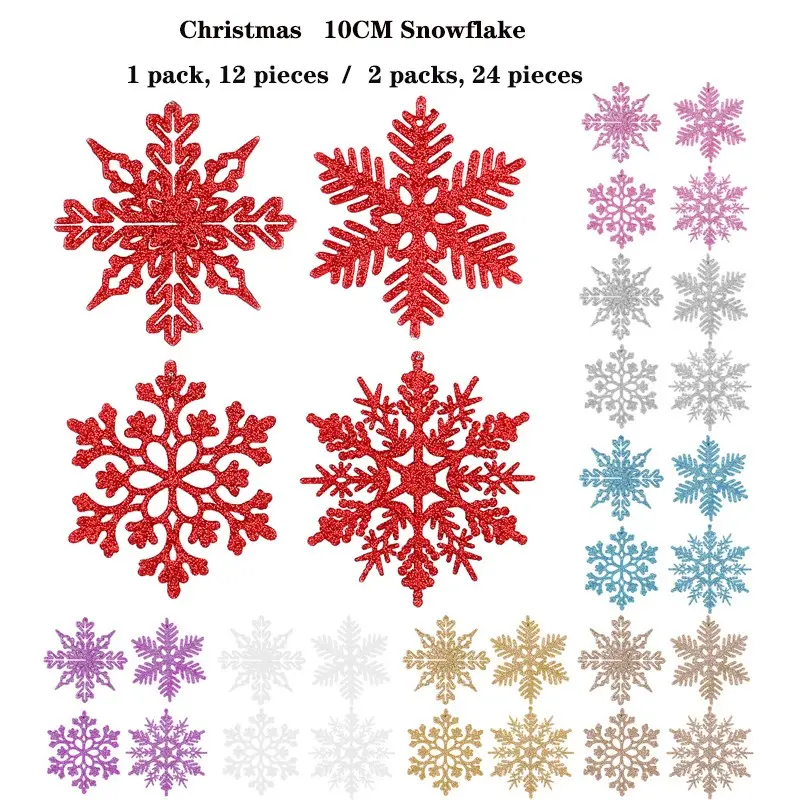 Christmas Decoration 10cm Snowflake Plaque, Plastic Powdered Snowflake Ornament, Christmas Tree Hollow Out Snowflake Hanging Decor