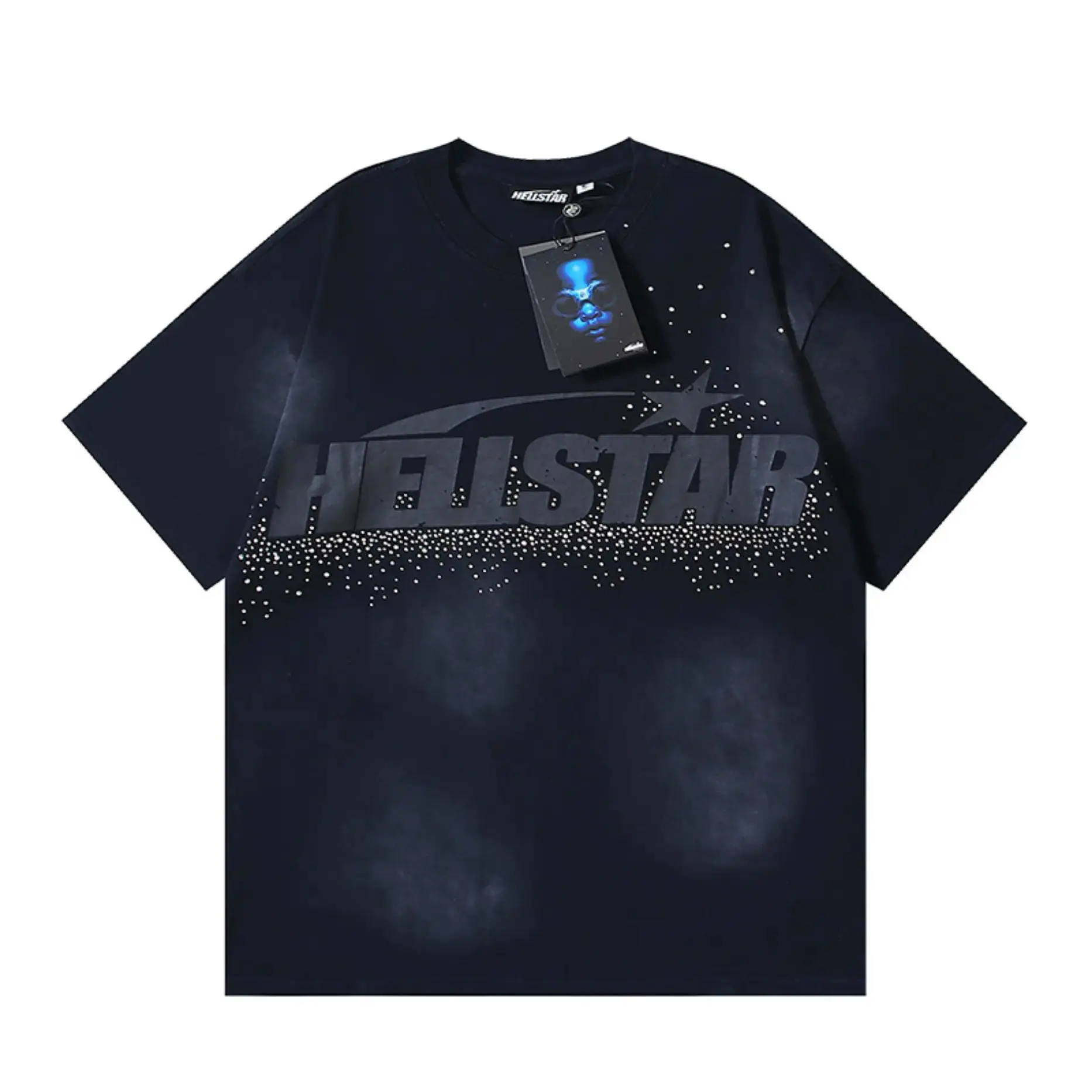 Hellstar Records Men's Cracked Earth Graphic T-Shirt, Oversized Vintage Distressed Double-Sided Print Tee, Short Sleeve Streetwear Shirt, Gothic Style for 4th of July Holiday