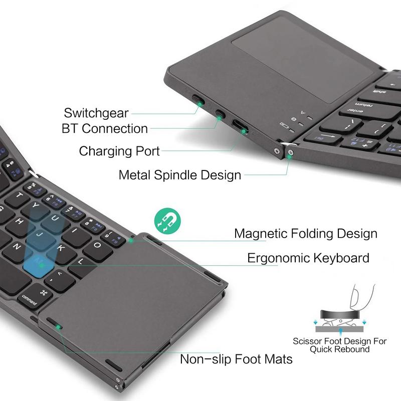 Portable Foldable Wireless Keyboard, Multifunctional Keyboard, Rechargeable Wireless Keyboard with Touchpad, Magnetic Folding Design Tablet Keyboard, Tablet Accessories