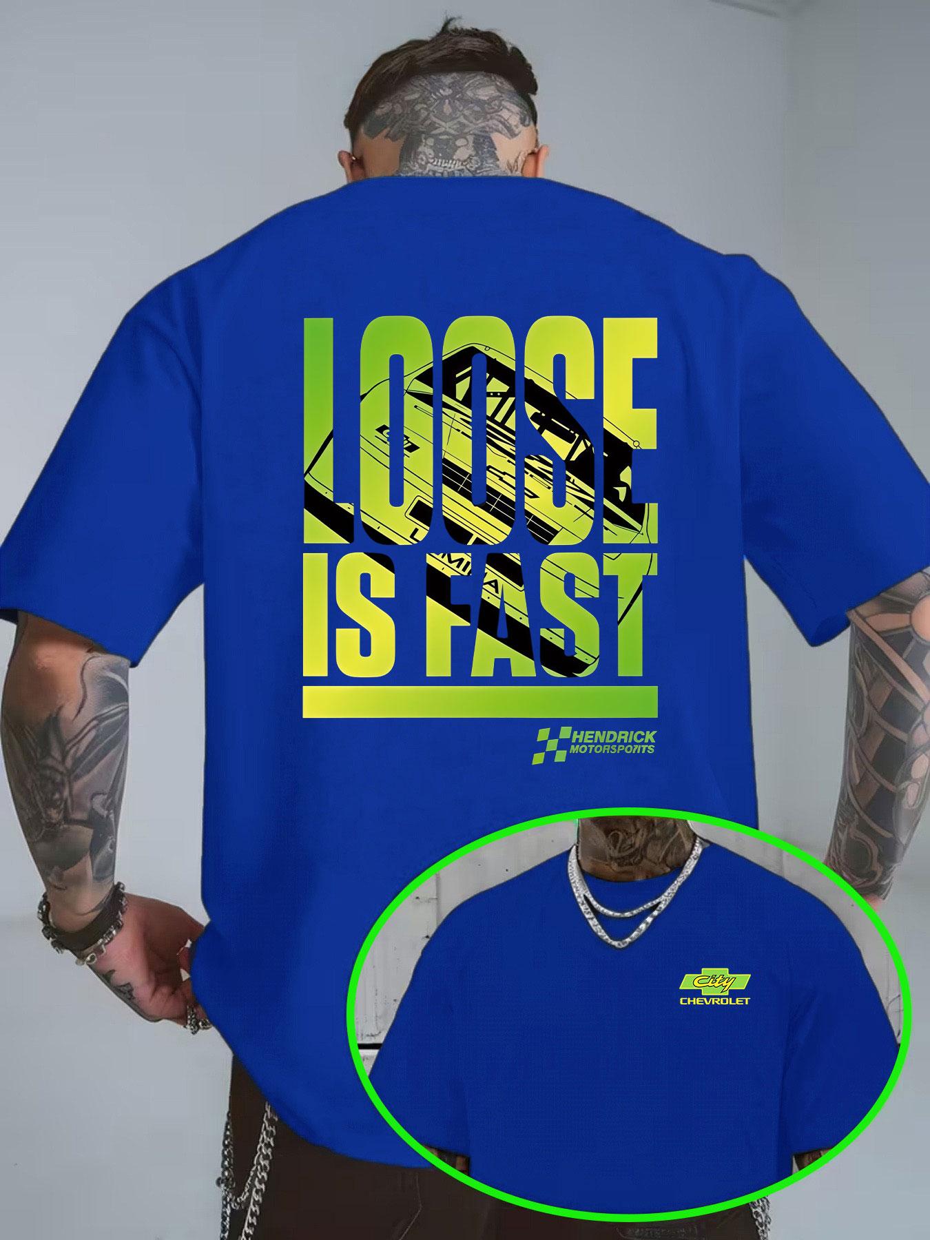 Men's Short Sleeve T-Shirt Summer Loose Fit, Racing Print American Motorcycle Style, Chevrolet Casual Long Top, All Seasons Wear