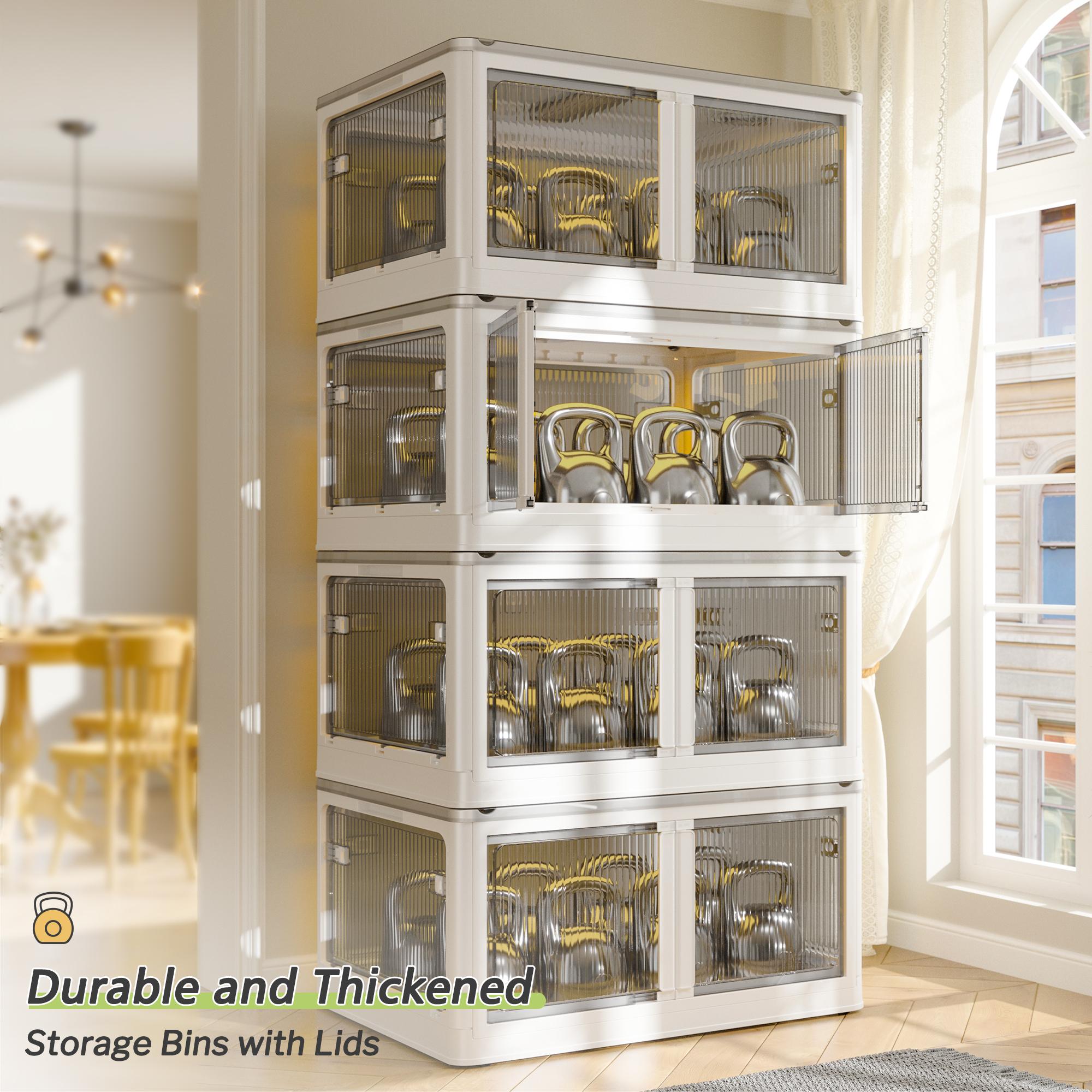 Raybee Stackable with Wheels Storage Organizer, Large Plastic Storage box with Lid Collapsible Storage Bins for Closet Organizers, Storage Containers Box for Bedroom Office