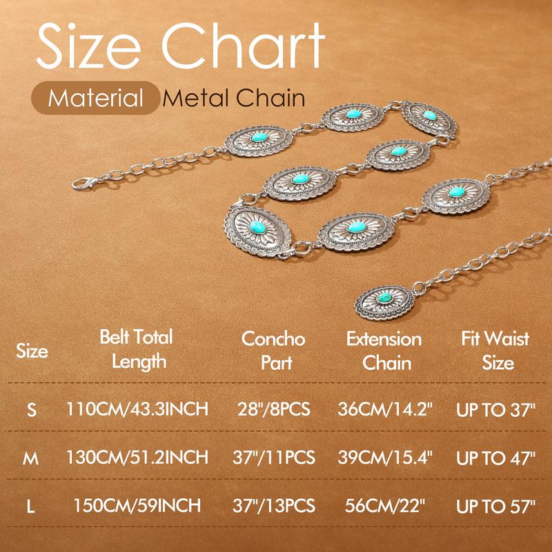 JASGOOD Western Oval Concho Belt for Women Cowgirl Metal Waist Chain for Dress Pants